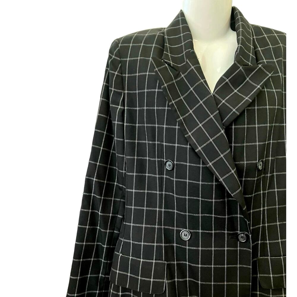 Spiegel Women's Black Plaid Double-Breasted Long Slv Blazer Jacket Lined SZ14T - Picture 9 of 10